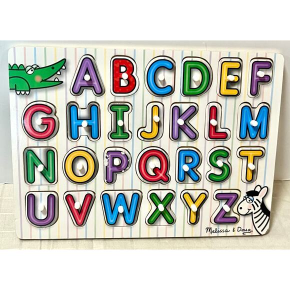 Melissa & Doug Lift & See Alphabet Wooden Peg Puzzle ABC - Picture 1 of 4